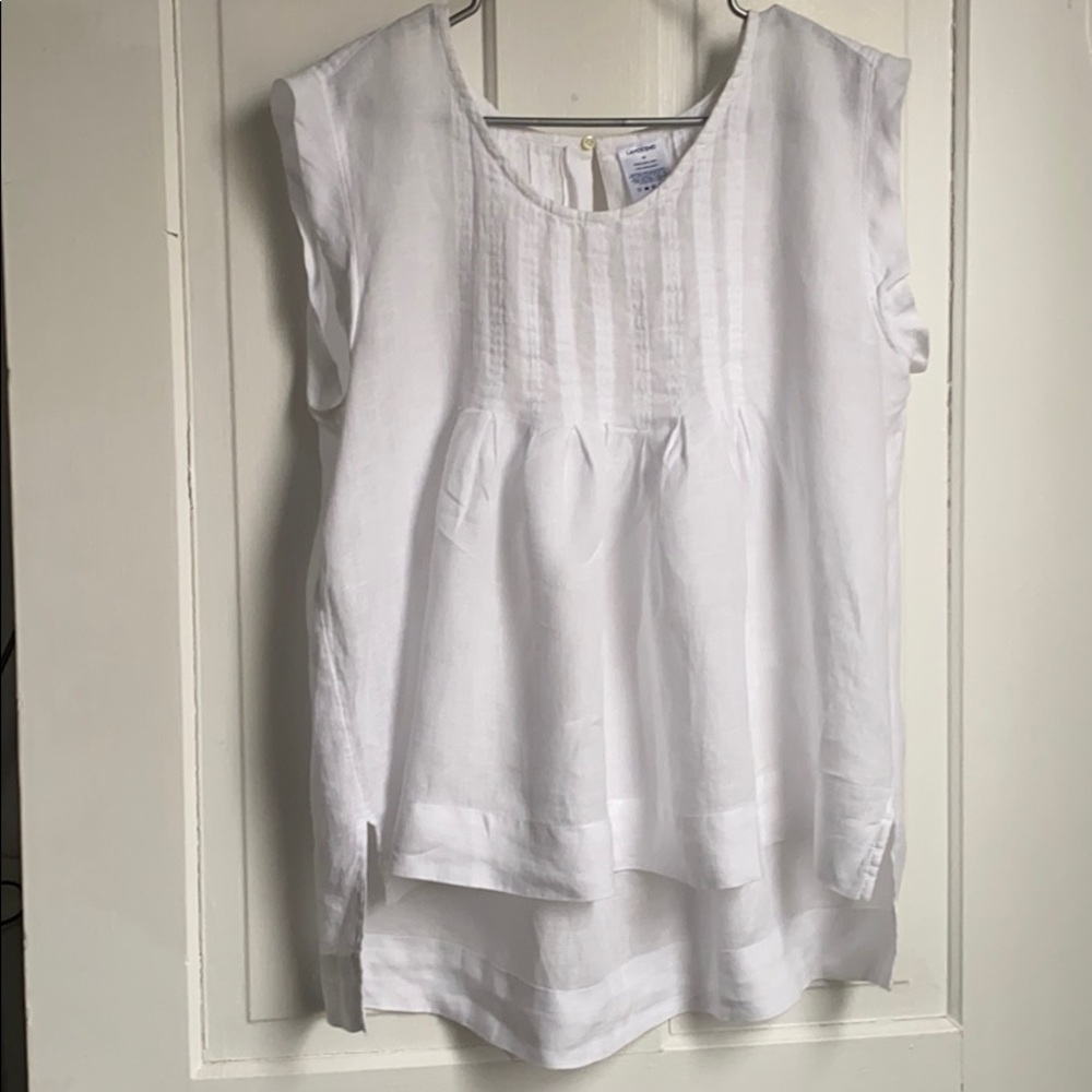 Landsend 100% white linen ruffled/ gathered top
